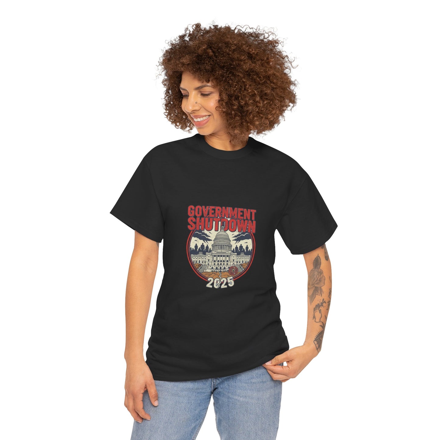 Government Shutdown Unisex Heavy Cotton Tee, Casual Wear, Political Statement, Gift for Activists, Unisex Graphic Tee