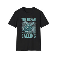 Ocean Calling Unisex Softstyle T-Shirt, Sea Turtle Tee, Beach Lover Shirt, Gift for Ocean Enthusiasts, Summer Clothing - To Be Designs