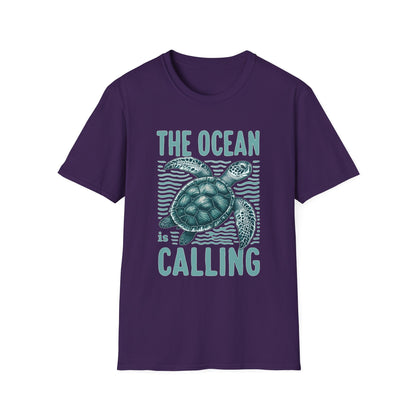 Ocean Calling Unisex Softstyle T-Shirt, Sea Turtle Tee, Beach Lover Shirt, Gift for Ocean Enthusiasts, Summer Clothing - To Be Designs