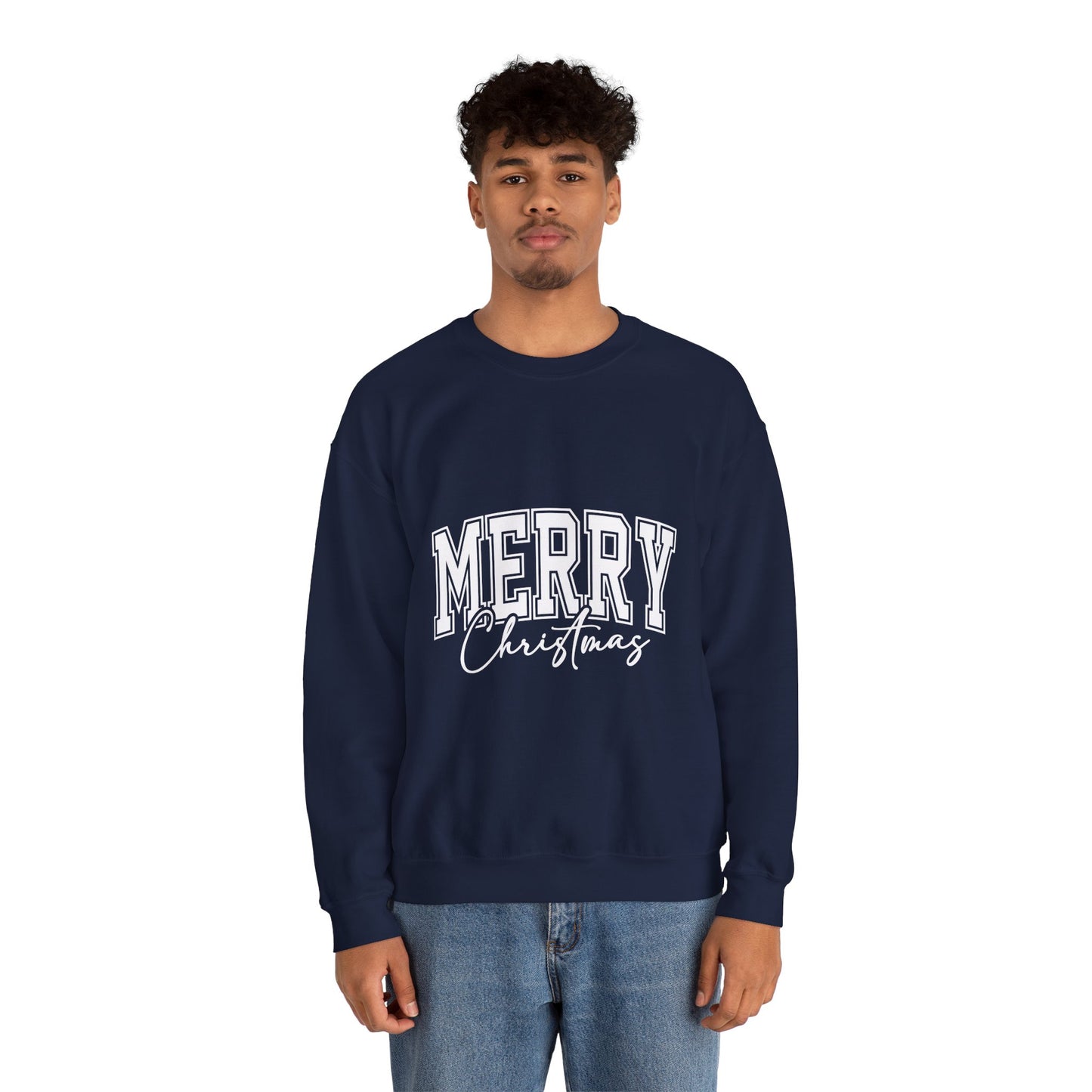 Merry Christmas Crewneck Sweatshirt – "Merry Christmas" Varsity Script Holiday Sweater
