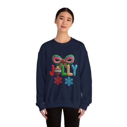 Jolly Holiday Crewneck Sweatshirt — Colorful Knit Ornament & Snowflake Christmas Sweatshirt