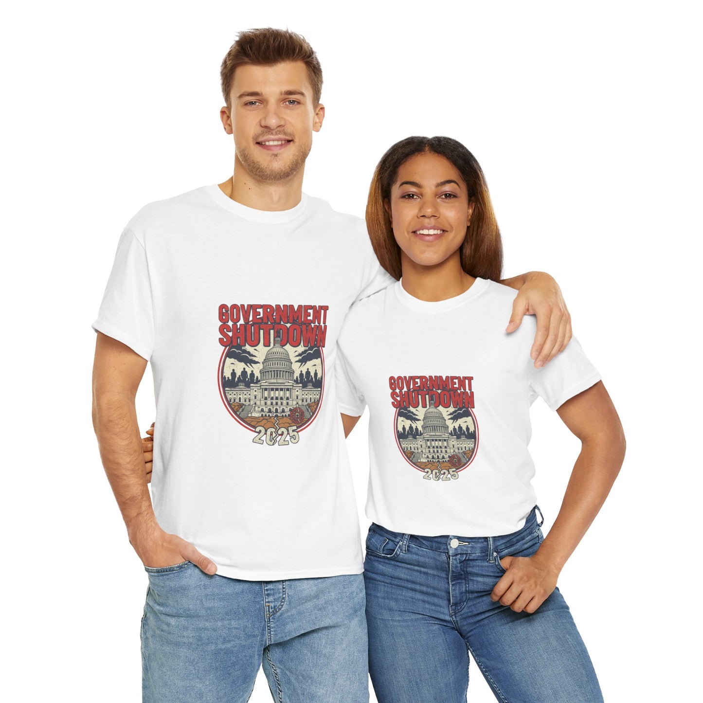 Government Shutdown Unisex Heavy Cotton Tee, Casual Wear, Political Statement, Gift for Activists, Unisex Graphic Tee