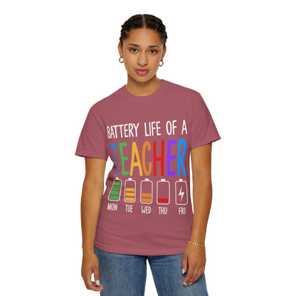 Battery Life of a Teacher T-Shirt - Battery Life of a Teacher - Gift for Educators, Teacher Appreciation, Back to School, Fun Classroom Shirt