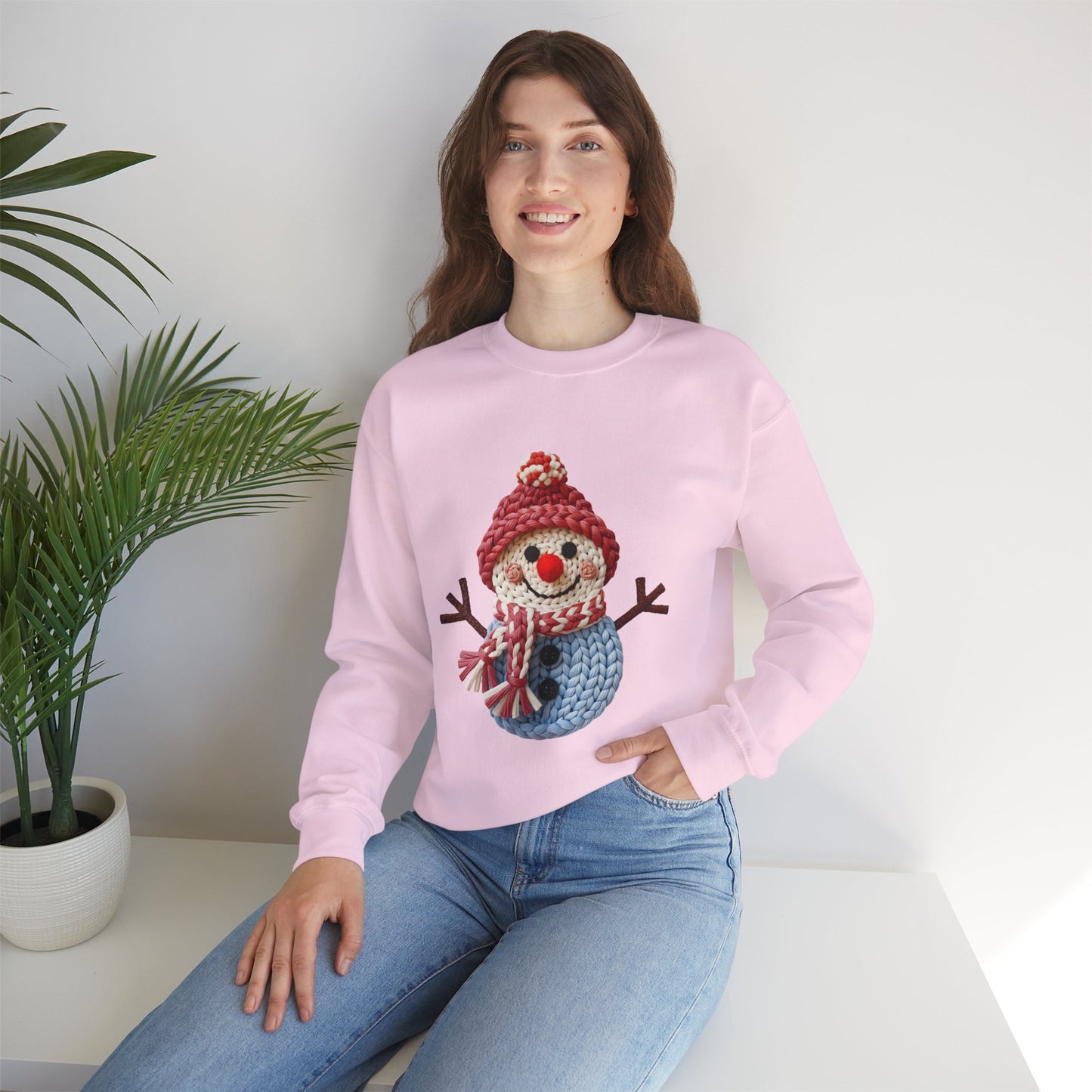 Snowman Knit Crewneck Sweatshirt — Cute Holiday Snowman Graphic