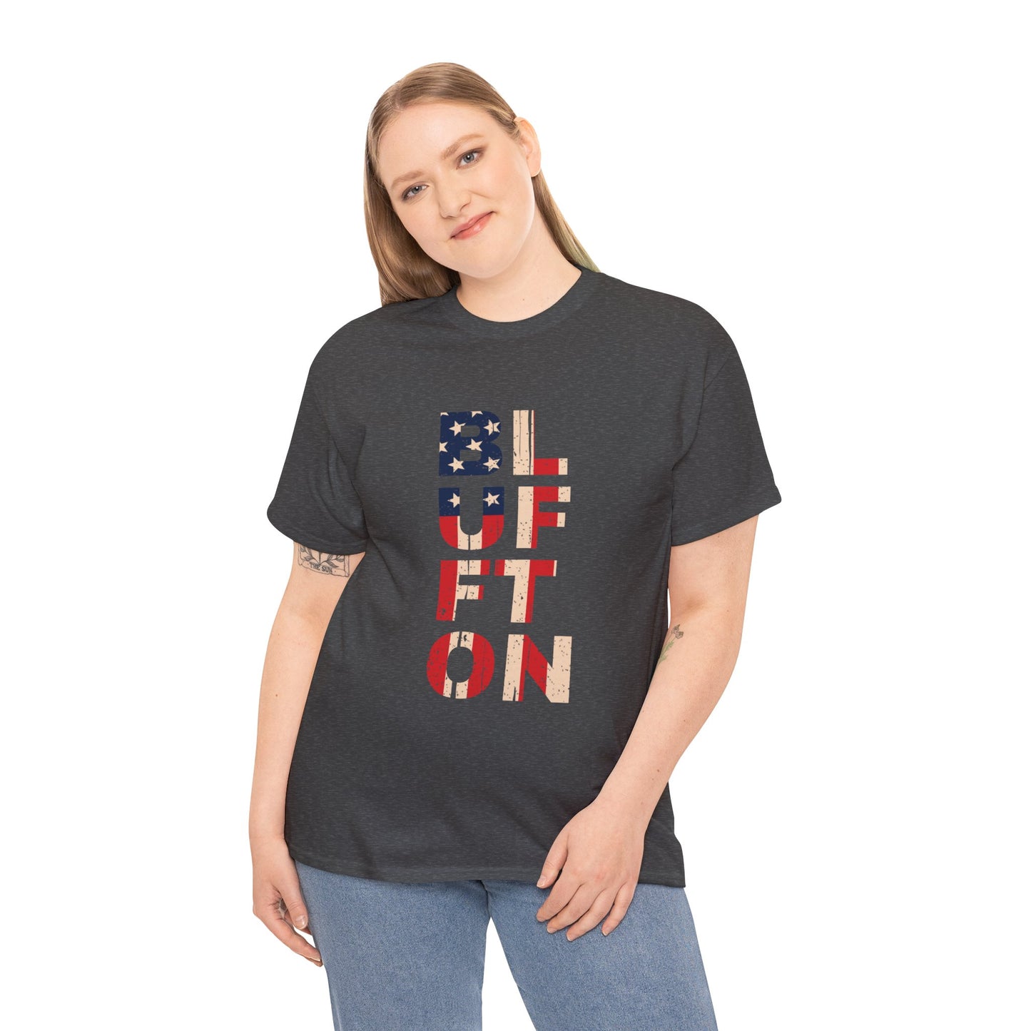 Bluffton South Carolina, Patriotic Unisex Heavy Cotton Tee, Casual Wear, Gift for Independence Day, Everyday Fashion, USA Pride Shirt