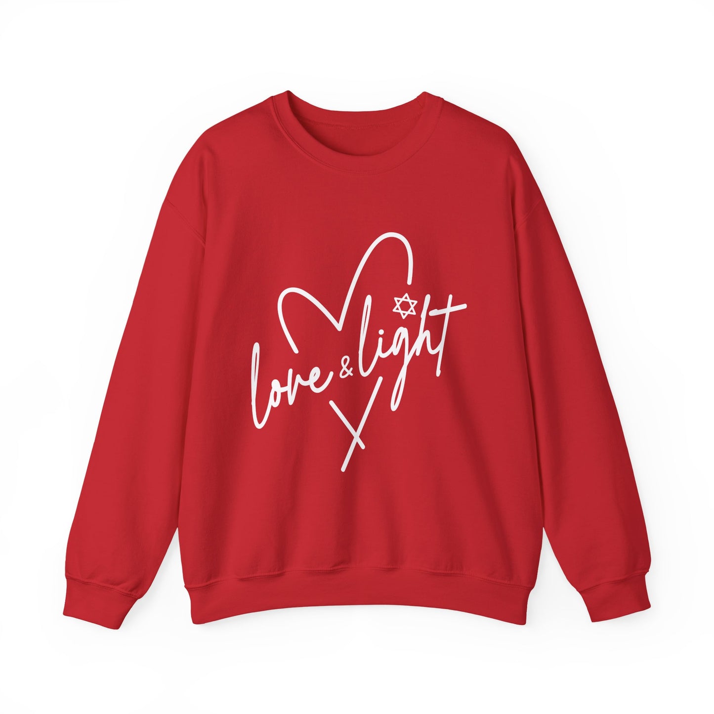 Crewneck Sweatshirt — “Love & Light” Blue Script Heart Design