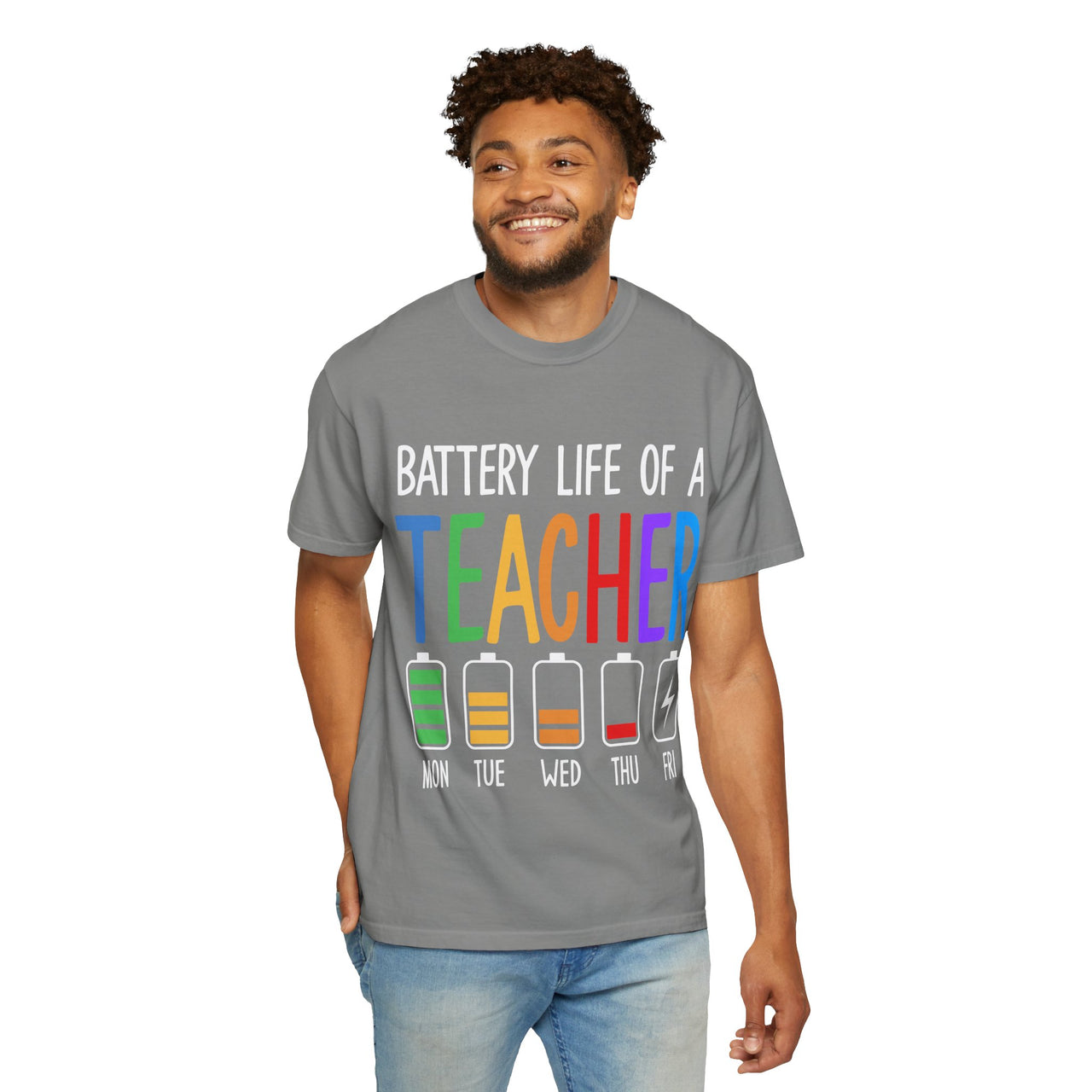Battery Life of a Teacher T-Shirt - Battery Life of a Teacher - Gift for Educators, Teacher Appreciation, Back to School, Fun Classroom Shirt