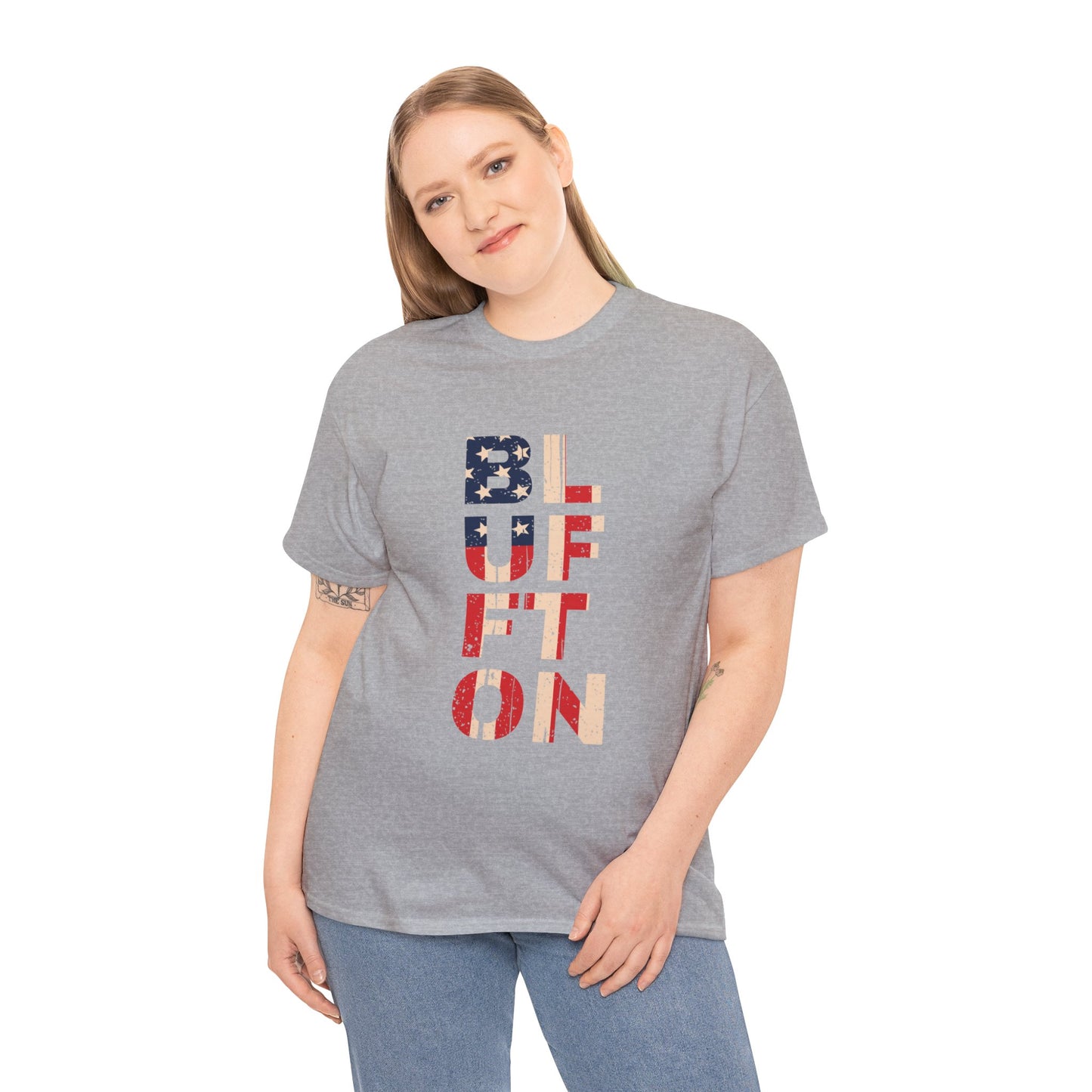Bluffton South Carolina, Patriotic Unisex Heavy Cotton Tee, Casual Wear, Gift for Independence Day, Everyday Fashion, USA Pride Shirt