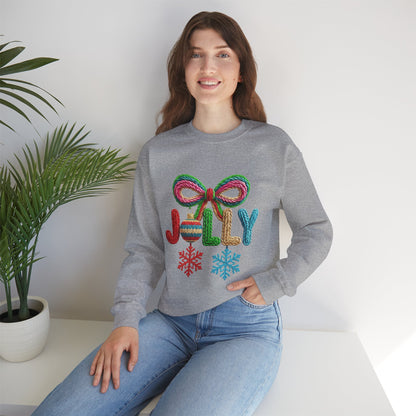 Jolly Holiday Crewneck Sweatshirt — Colorful Knit Ornament & Snowflake Christmas Sweatshirt