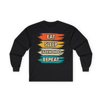 Taekwondo Long Sleeve Tee - Eat Sleep Taekwondo Repeat, Martial Arts Gift, Training Apparel, Workout Shirt, Sporty Style - To Be Designs