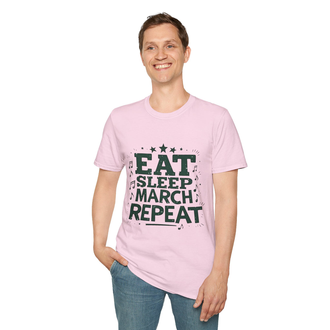 Marching Band Unisex T-Shirt - Eat Sleep March Repeat Design