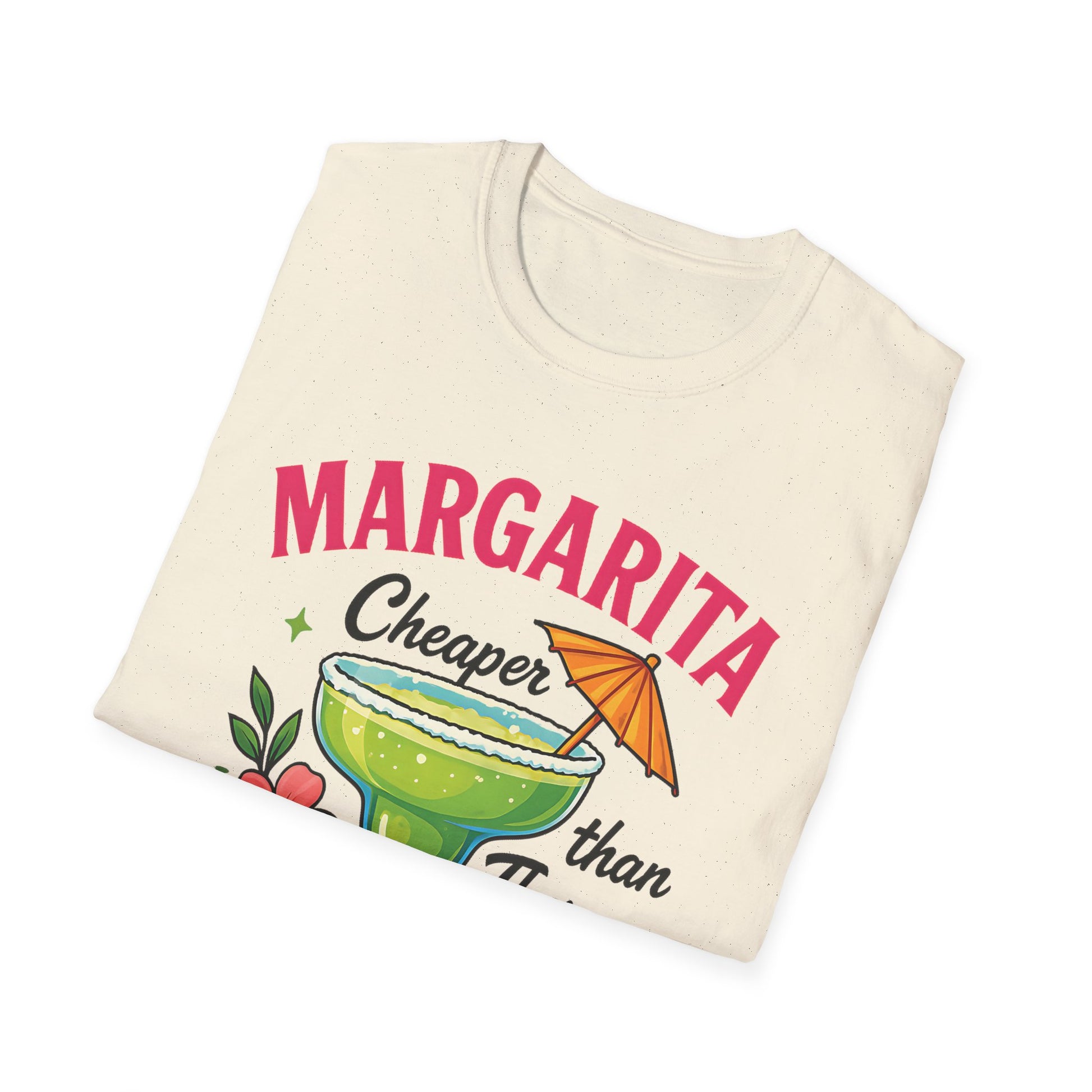 Margarita Lovers T-Shirt, Cheaper than Therapy Tee, Cocktail Humor Shirt, Unisex Softstyle Tee, Perfect Gift for Parties, Summer Vibes - To Be Designs