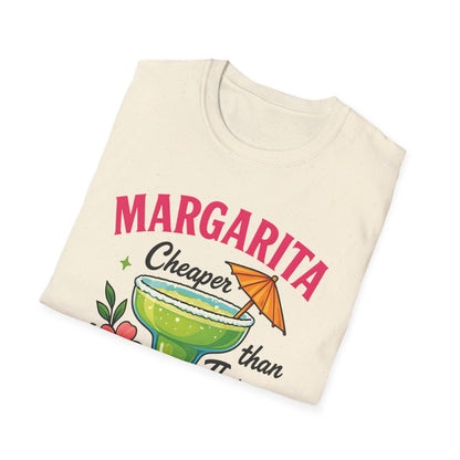 Margarita Lovers T-Shirt, Cheaper than Therapy Tee, Cocktail Humor Shirt, Unisex Softstyle Tee, Perfect Gift for Parties, Summer Vibes - To Be Designs