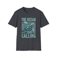 Ocean Calling Unisex Softstyle T-Shirt, Sea Turtle Tee, Beach Lover Shirt, Gift for Ocean Enthusiasts, Summer Clothing - To Be Designs