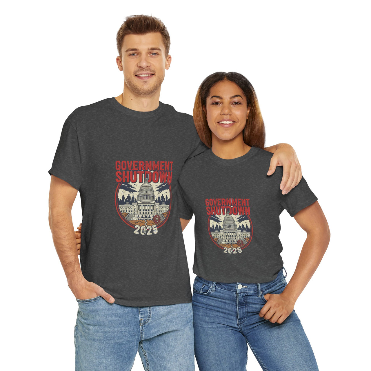 Government Shutdown Unisex Heavy Cotton Tee, Casual Wear, Political Statement, Gift for Activists, Unisex Graphic Tee