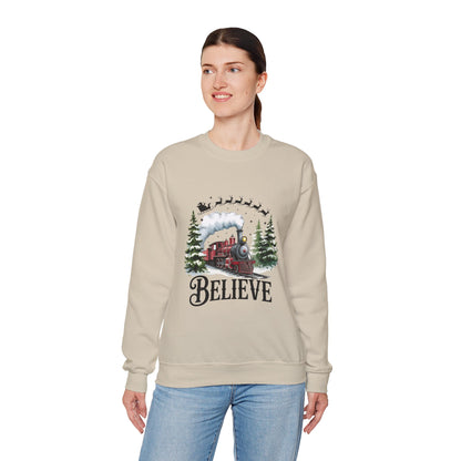 Believe Holiday Sweatshirt — Vintage Train Christmas Crewneck