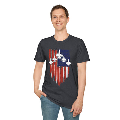 Unisex T-Shirt Jet Flag USA Military Patriotic Shield 4th of July