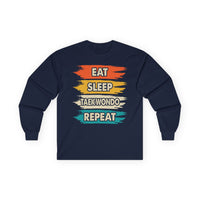 Taekwondo Long Sleeve Tee - Eat Sleep Taekwondo Repeat, Martial Arts Gift, Training Apparel, Workout Shirt, Sporty Style - To Be Designs