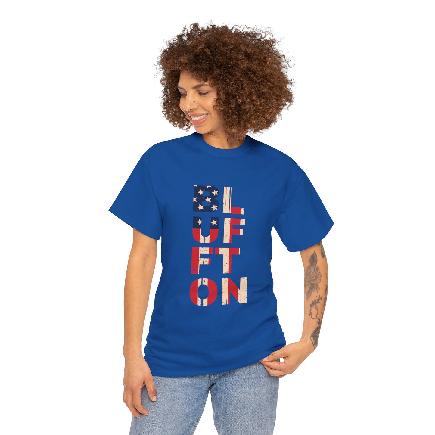 Bluffton South Carolina, Patriotic Unisex Heavy Cotton Tee, Casual Wear, Gift for Independence Day, Everyday Fashion, USA Pride Shirt