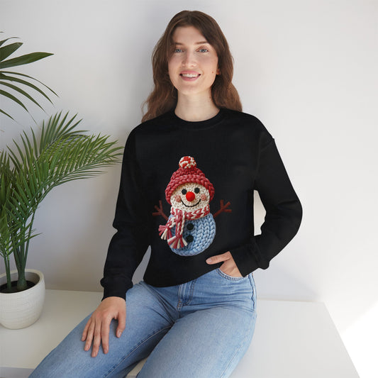 Snowman Knit Crewneck Sweatshirt — Cute Holiday Snowman Graphic