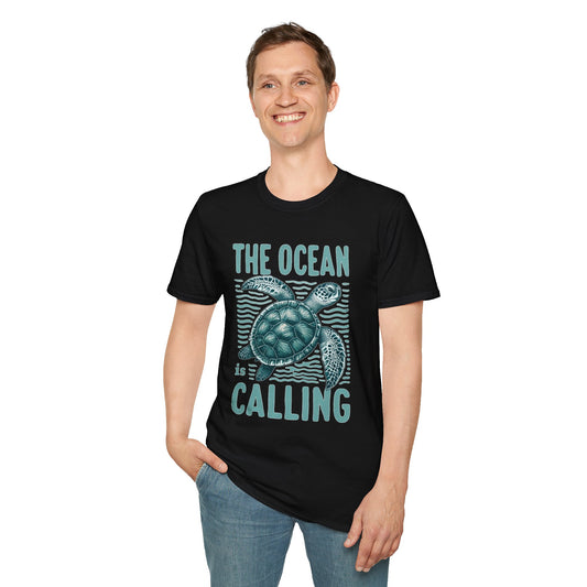 Ocean Calling Unisex Softstyle T-Shirt, Sea Turtle Tee, Beach Lover Shirt, Gift for Ocean Enthusiasts, Summer Clothing - To Be Designs