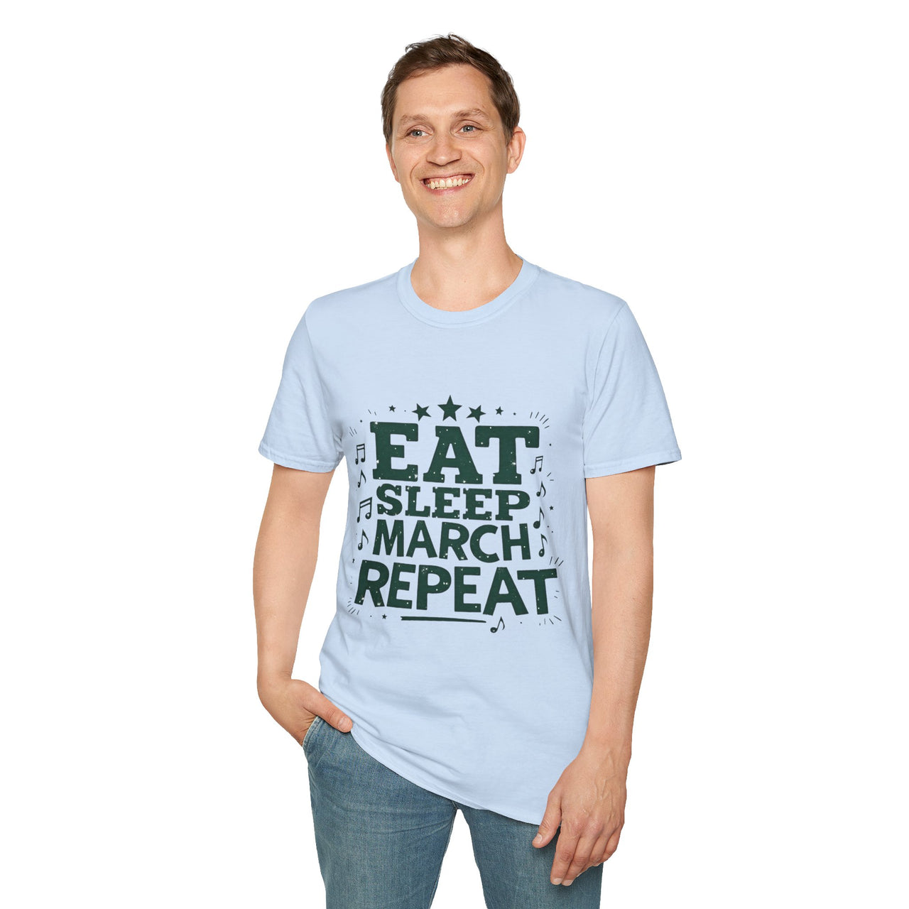 Marching Band Unisex T-Shirt - Eat Sleep March Repeat Design