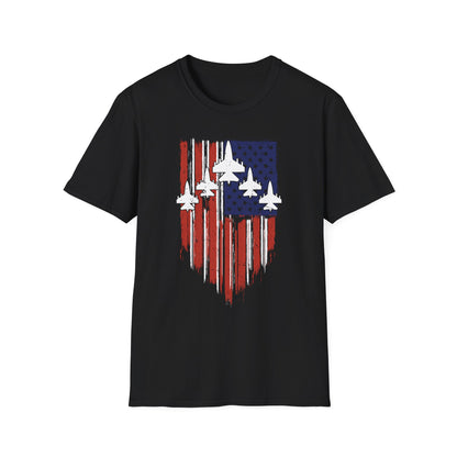 Unisex T-Shirt Jet Flag USA Military Patriotic Shield 4th of July