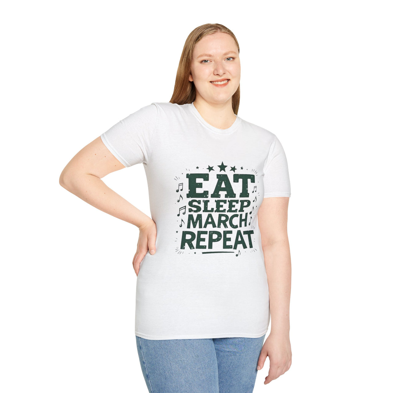 Marching Band Unisex T-Shirt - Eat Sleep March Repeat Design