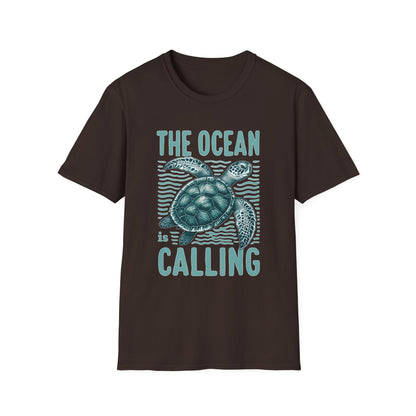 Ocean Calling Unisex Softstyle T-Shirt, Sea Turtle Tee, Beach Lover Shirt, Gift for Ocean Enthusiasts, Summer Clothing - To Be Designs