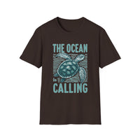 Ocean Calling Unisex Softstyle T-Shirt, Sea Turtle Tee, Beach Lover Shirt, Gift for Ocean Enthusiasts, Summer Clothing - To Be Designs