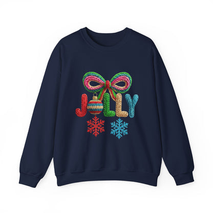 Jolly Holiday Crewneck Sweatshirt — Colorful Knit Ornament & Snowflake Christmas Sweatshirt