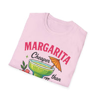 Margarita Lovers T-Shirt, Cheaper than Therapy Tee, Cocktail Humor Shirt, Unisex Softstyle Tee, Perfect Gift for Parties, Summer Vibes - To Be Designs