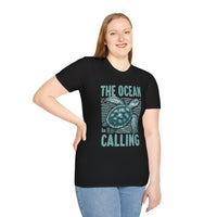 Ocean Calling Unisex Softstyle T-Shirt, Sea Turtle Tee, Beach Lover Shirt, Gift for Ocean Enthusiasts, Summer Clothing - To Be Designs
