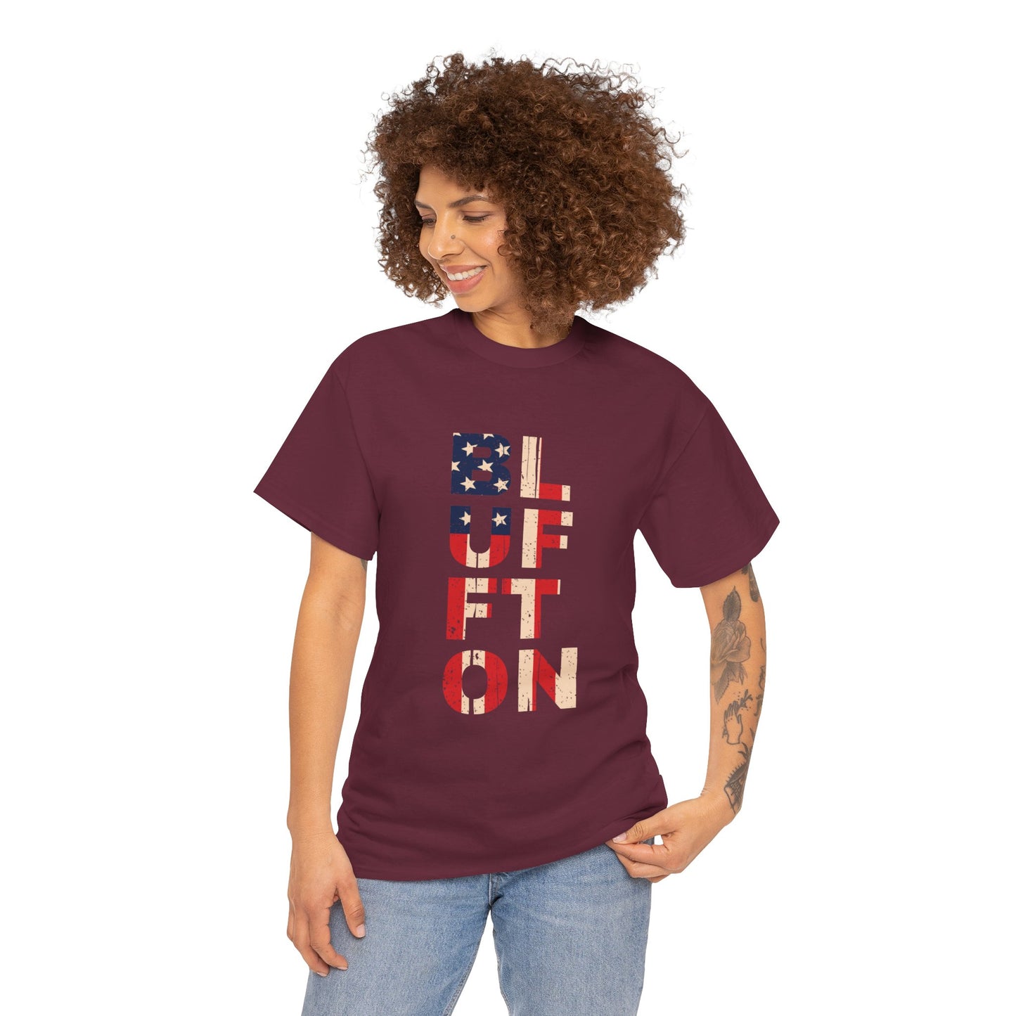 Bluffton South Carolina, Patriotic Unisex Heavy Cotton Tee, Casual Wear, Gift for Independence Day, Everyday Fashion, USA Pride Shirt