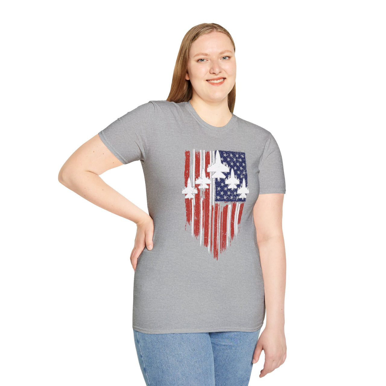 Unisex T-Shirt Jet Flag USA Military Patriotic Shield 4th of July