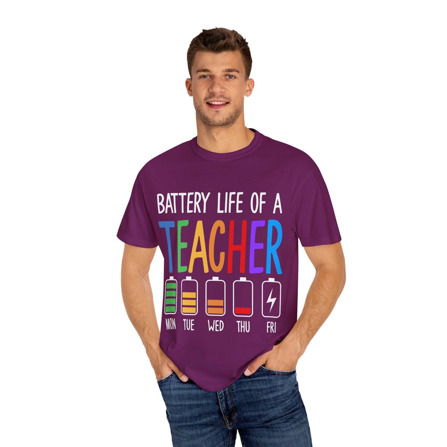 Battery Life of a Teacher T-Shirt - Battery Life of a Teacher - Gift for Educators, Teacher Appreciation, Back to School, Fun Classroom Shirt