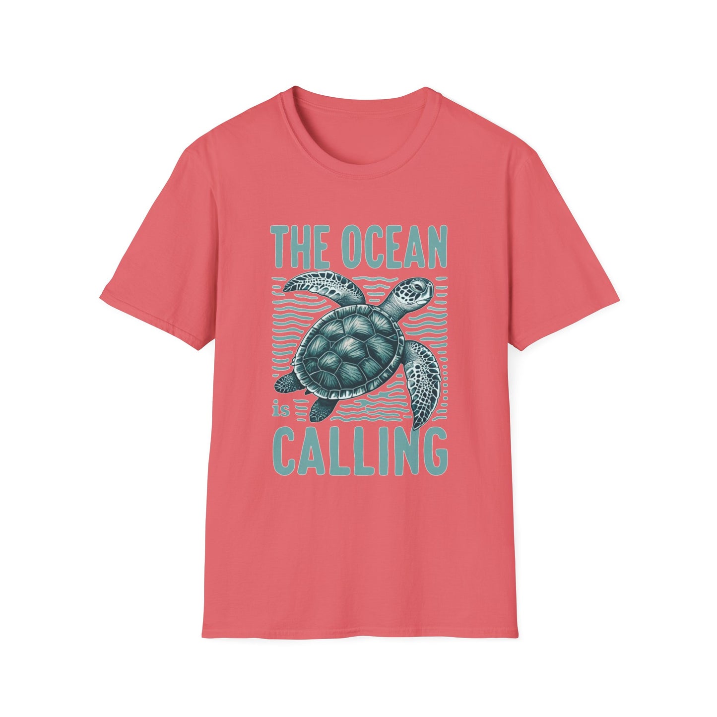 Ocean Calling Unisex Softstyle T-Shirt, Sea Turtle Tee, Beach Lover Shirt, Gift for Ocean Enthusiasts, Summer Clothing - To Be Designs