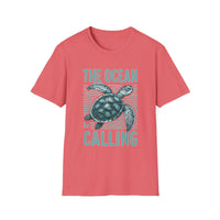 Ocean Calling Unisex Softstyle T-Shirt, Sea Turtle Tee, Beach Lover Shirt, Gift for Ocean Enthusiasts, Summer Clothing - To Be Designs