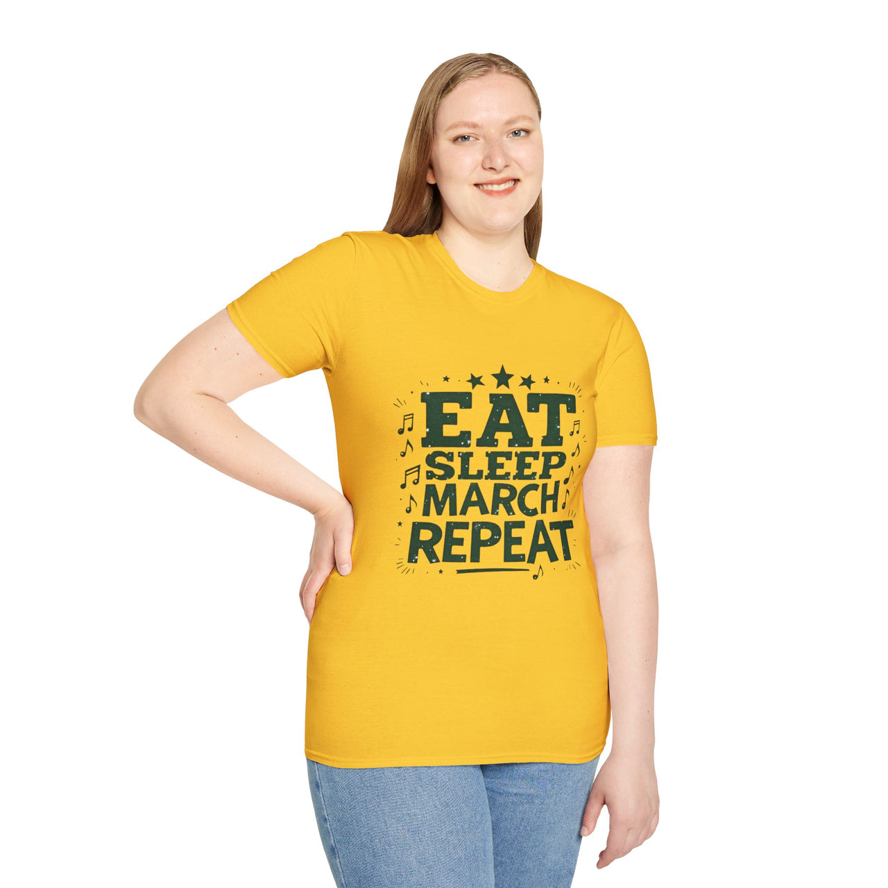 Marching Band Unisex T-Shirt - Eat Sleep March Repeat Design