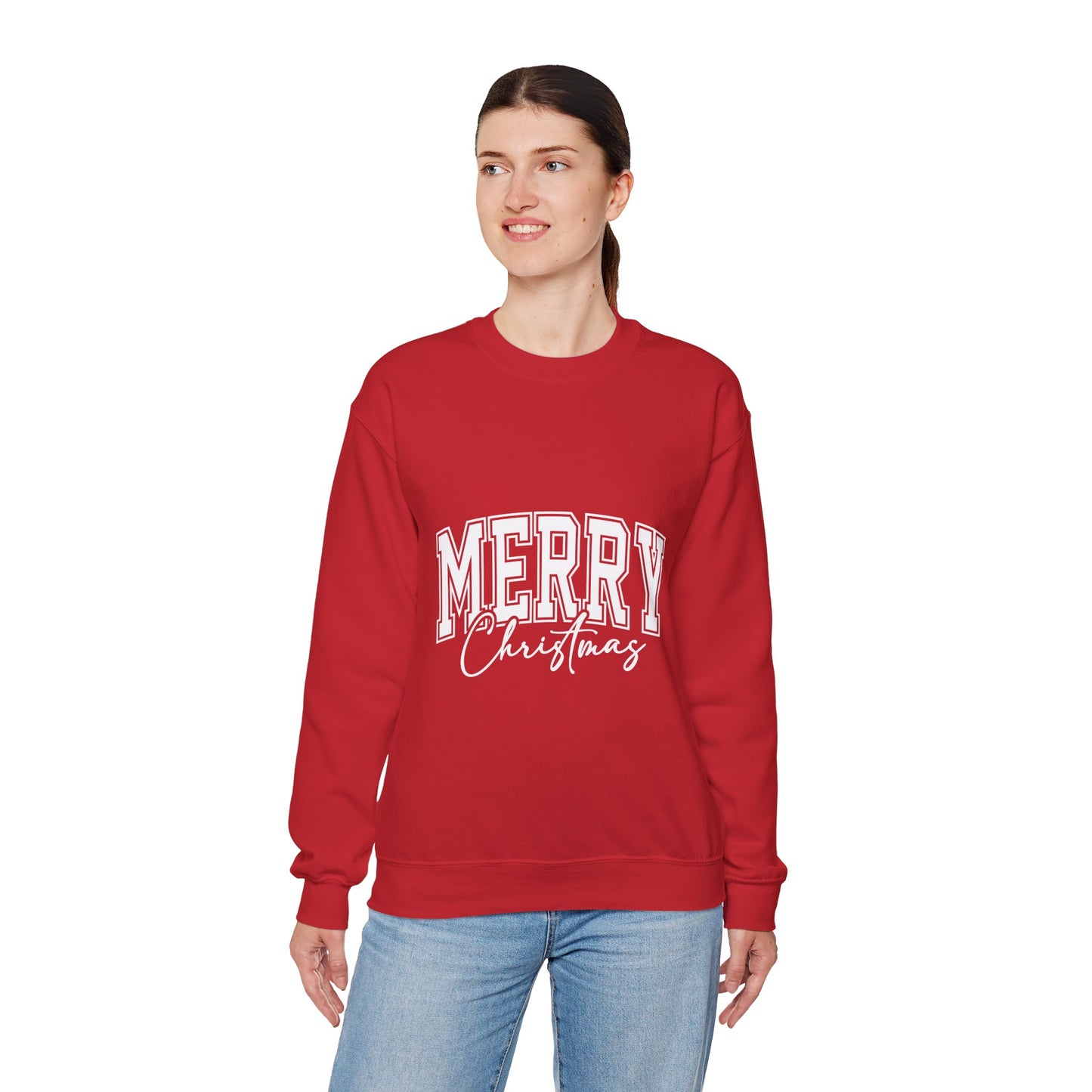 Merry Christmas Crewneck Sweatshirt – "Merry Christmas" Varsity Script Holiday Sweater