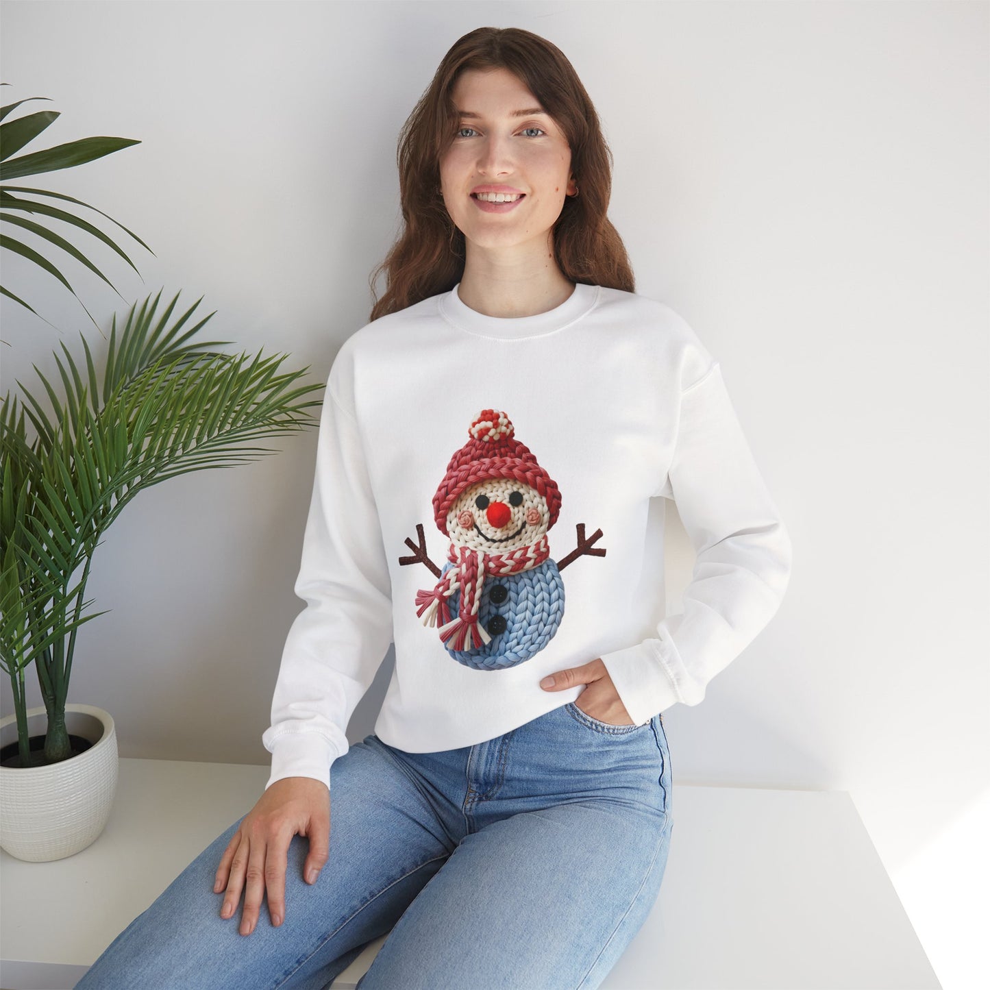 Snowman Knit Crewneck Sweatshirt — Cute Holiday Snowman Graphic