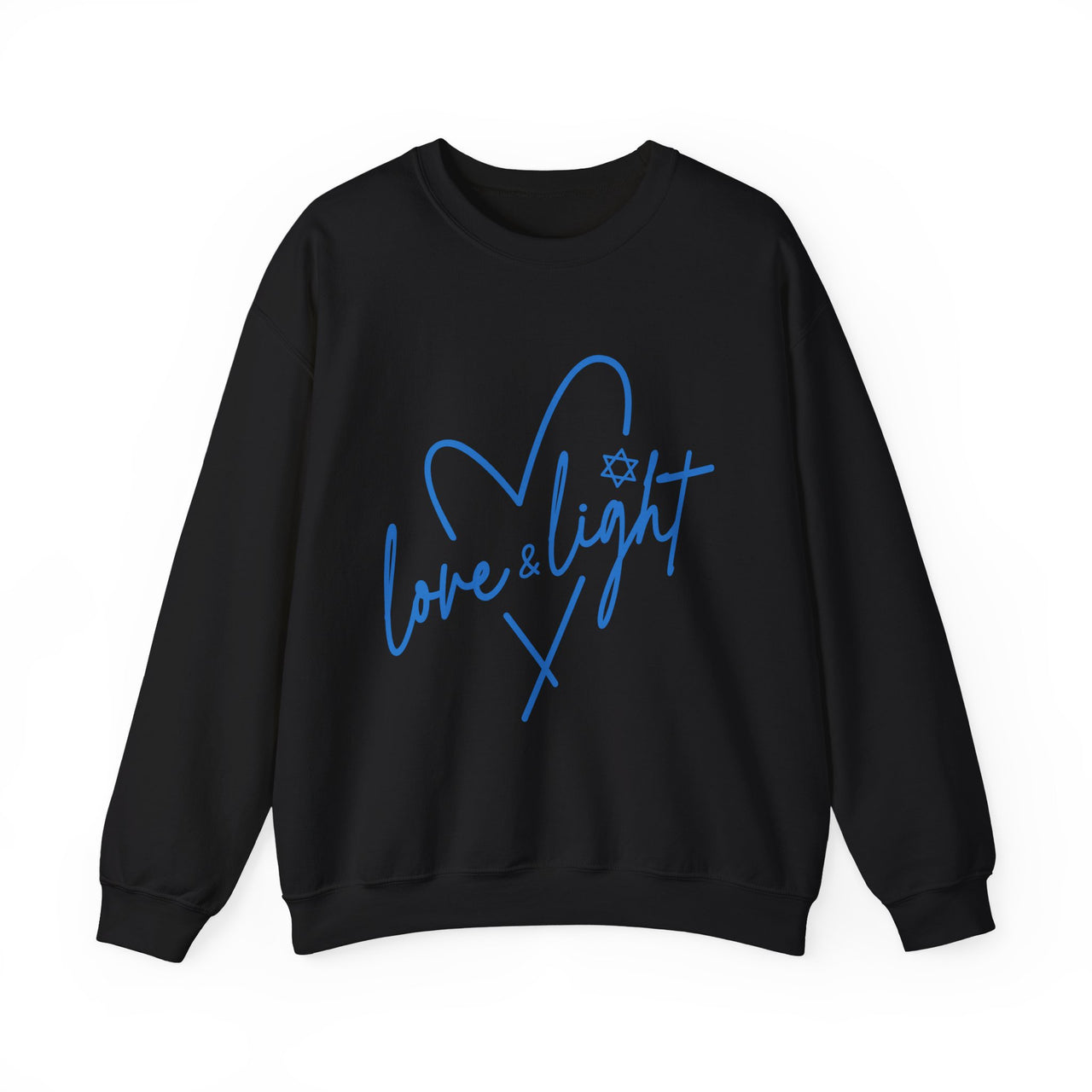 Crewneck Sweatshirt — “Love & Light” Blue Script Heart Design