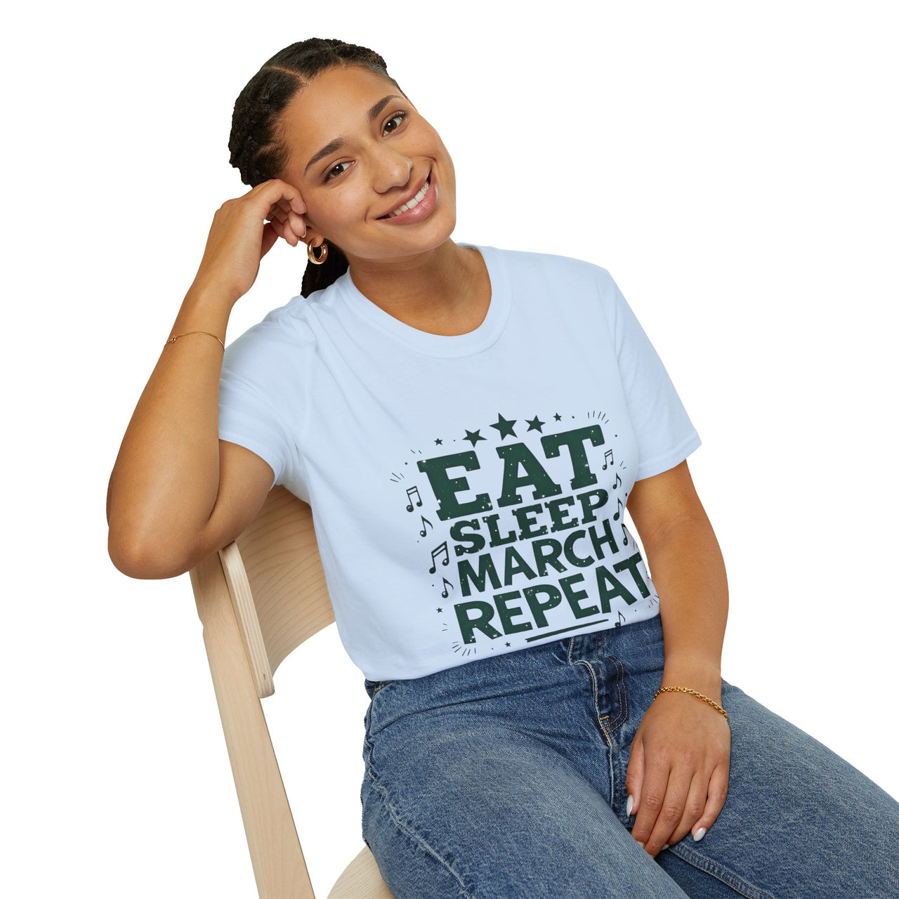 Marching Band Unisex T-Shirt - Eat Sleep March Repeat Design