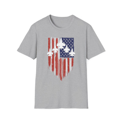 Unisex T-Shirt Jet Flag USA Military Patriotic Shield 4th of July