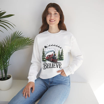 Believe Holiday Sweatshirt — Vintage Train Christmas Crewneck