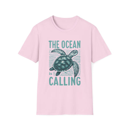 Ocean Calling Unisex Softstyle T-Shirt, Sea Turtle Tee, Beach Lover Shirt, Gift for Ocean Enthusiasts, Summer Clothing - To Be Designs