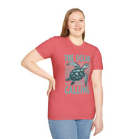 Ocean Calling Unisex Softstyle T-Shirt, Sea Turtle Tee, Beach Lover Shirt, Gift for Ocean Enthusiasts, Summer Clothing - To Be Designs