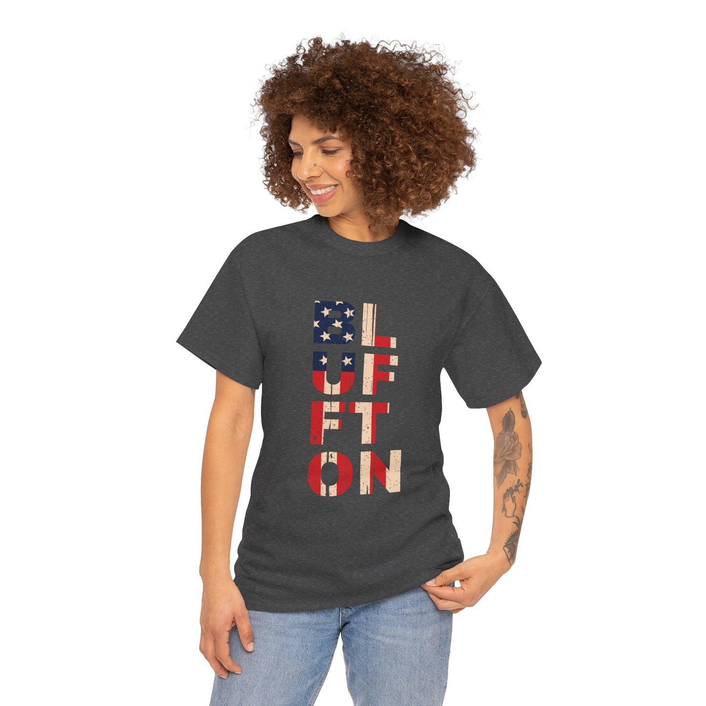 Bluffton South Carolina, Patriotic Unisex Heavy Cotton Tee, Casual Wear, Gift for Independence Day, Everyday Fashion, USA Pride Shirt