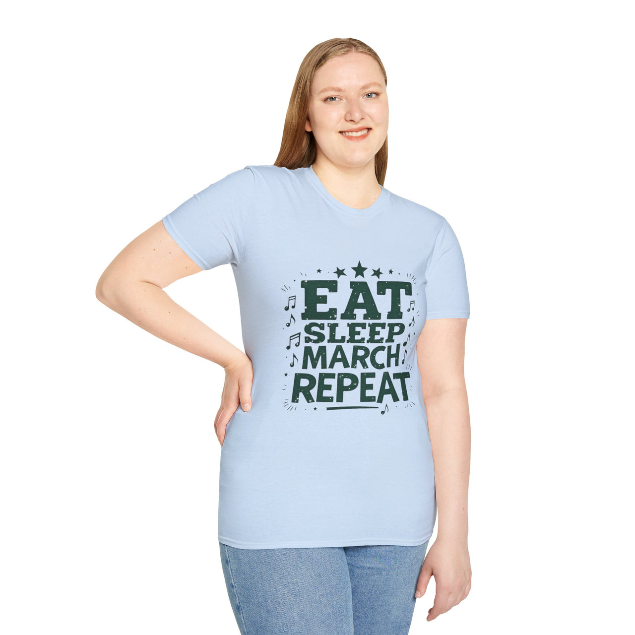 Marching Band Unisex T-Shirt - Eat Sleep March Repeat Design
