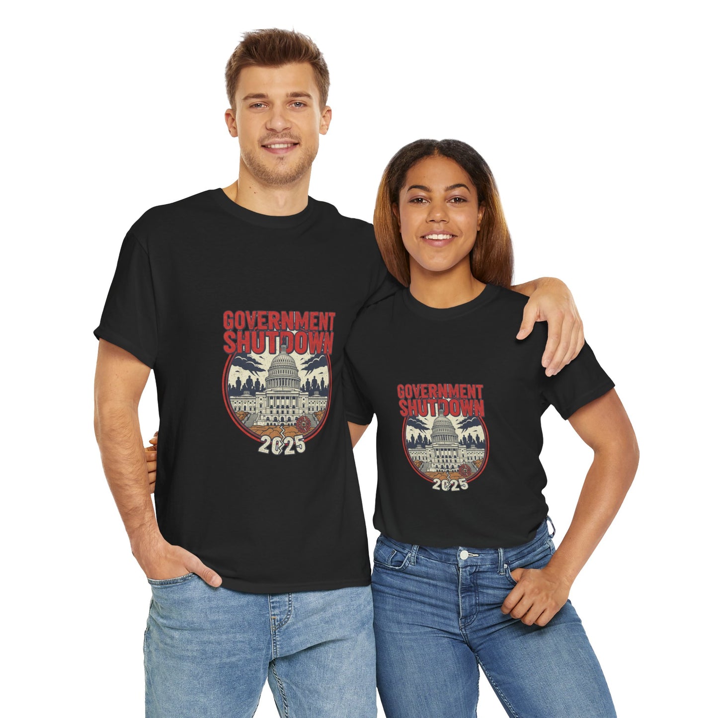 Government Shutdown Unisex Heavy Cotton Tee, Casual Wear, Political Statement, Gift for Activists, Unisex Graphic Tee